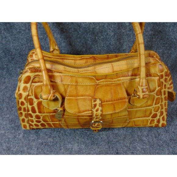 Dooney Bourke Purse Small East West Top Zip Yellow Crocodile Leather Bag FLAW - Picture 2 of 16